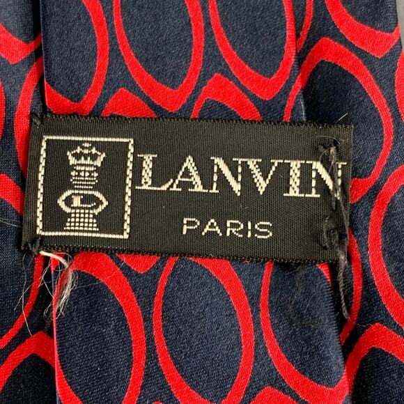 LANVIN Navy Red Circles Satin Tie - Picture 3 of 3